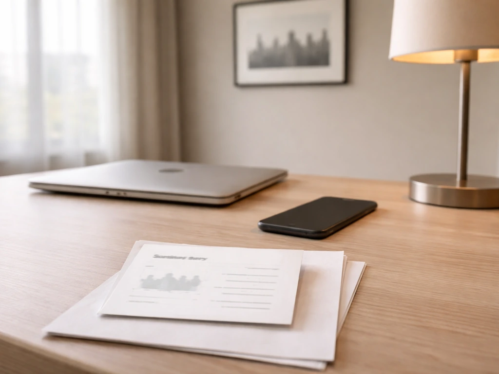 Minimal office desk scene symbolizing a financial estimate summary card for a public figure