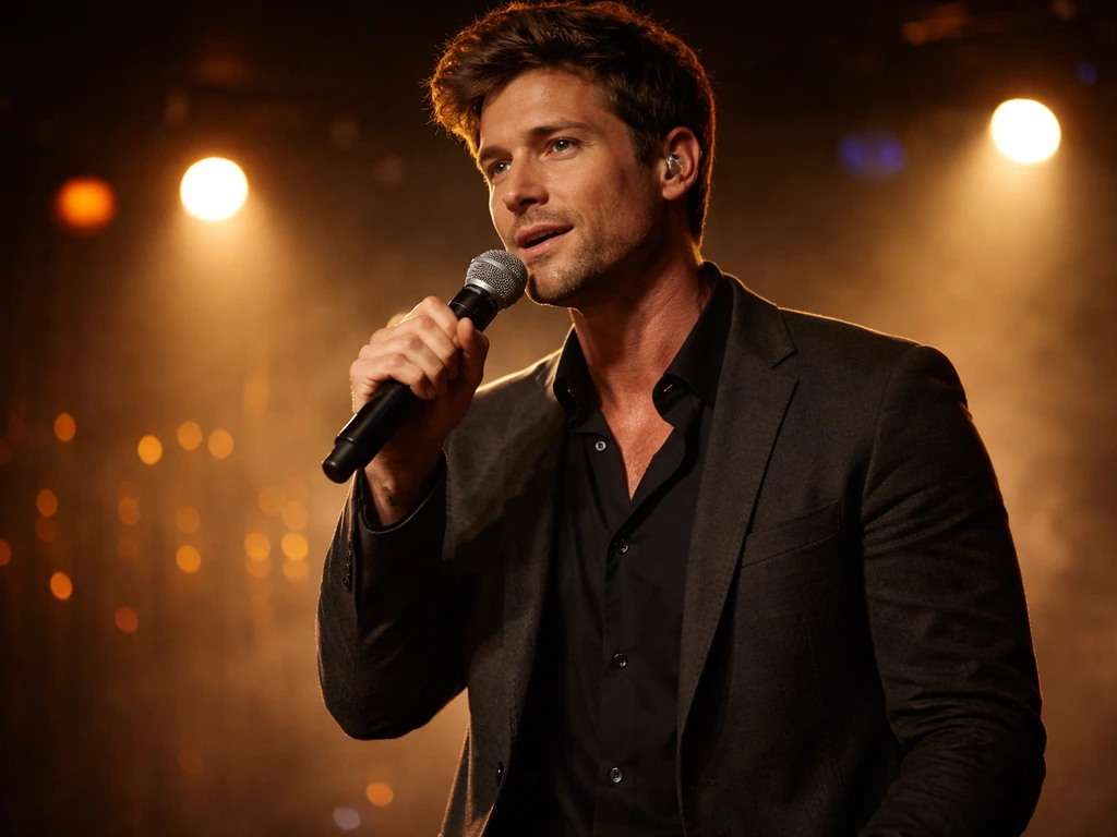 Anonymous Las Vegas entertainer performing with a microphone under warm stage lights