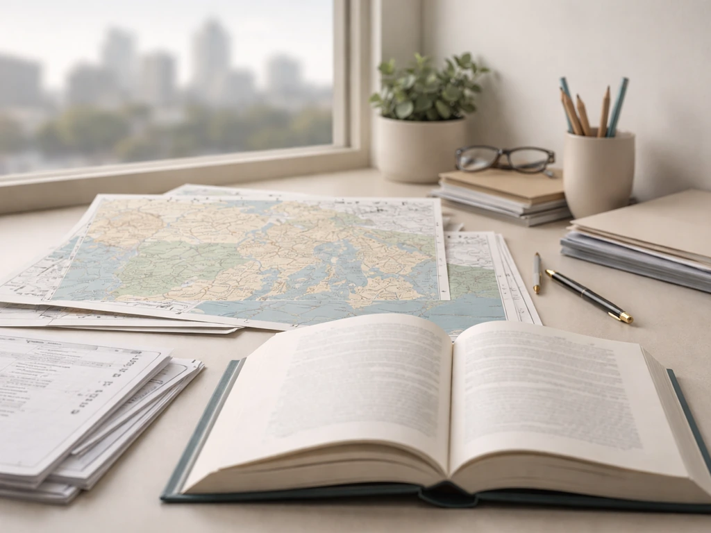 Open reference book on a desk with Rhode Island-themed maps and business paperwork, symbolizing net worth research
