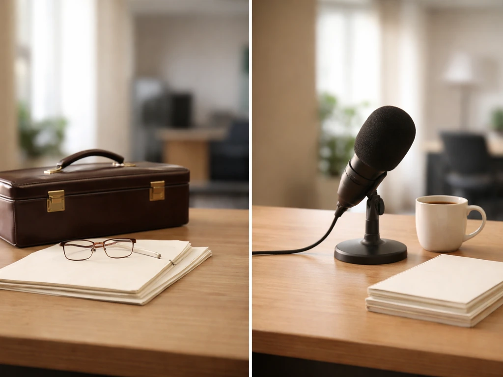 Split-screen style photo with two empty desk areas symbolizing two comparable careers.