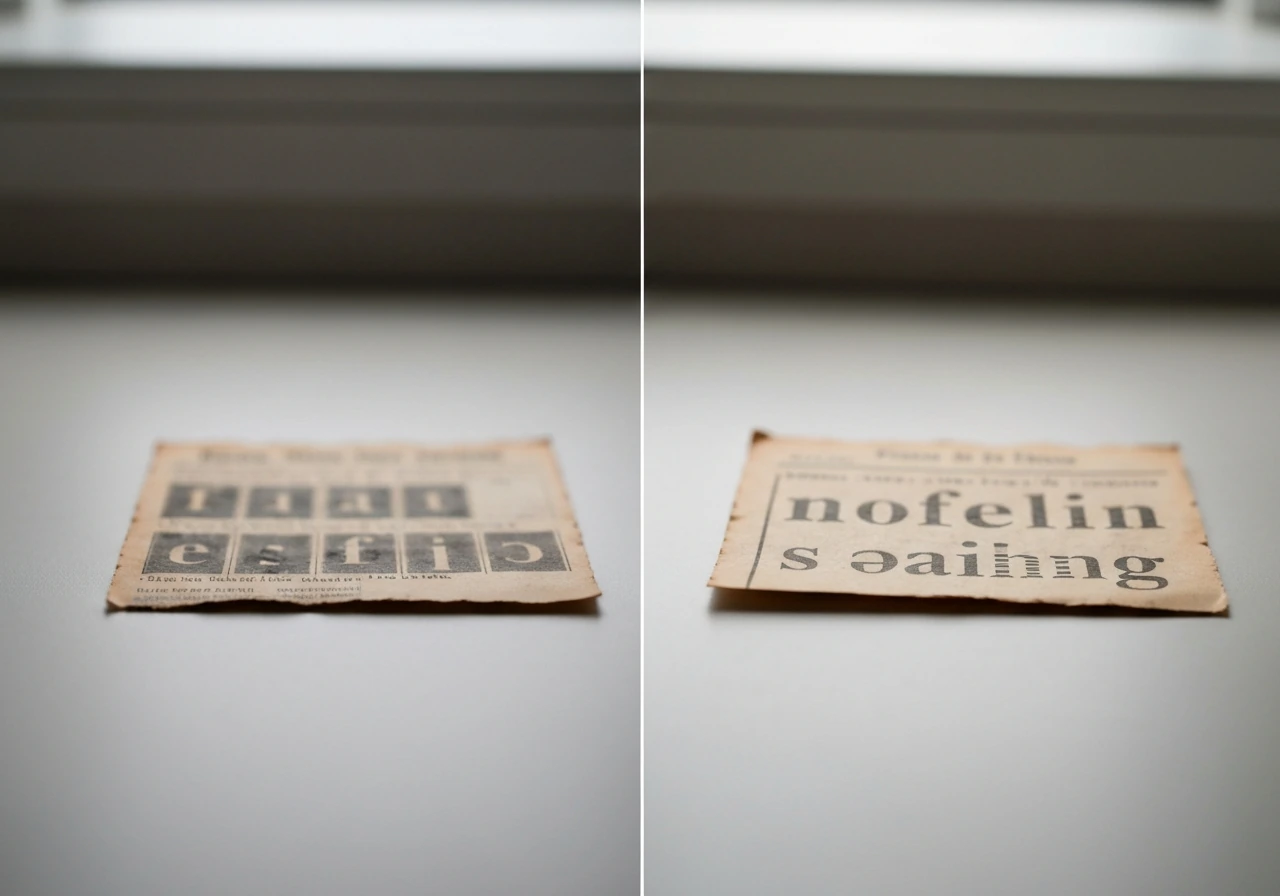 Side-by-side blurred archival newspaper clippings suggesting two spelling variants, shown without any readable text.