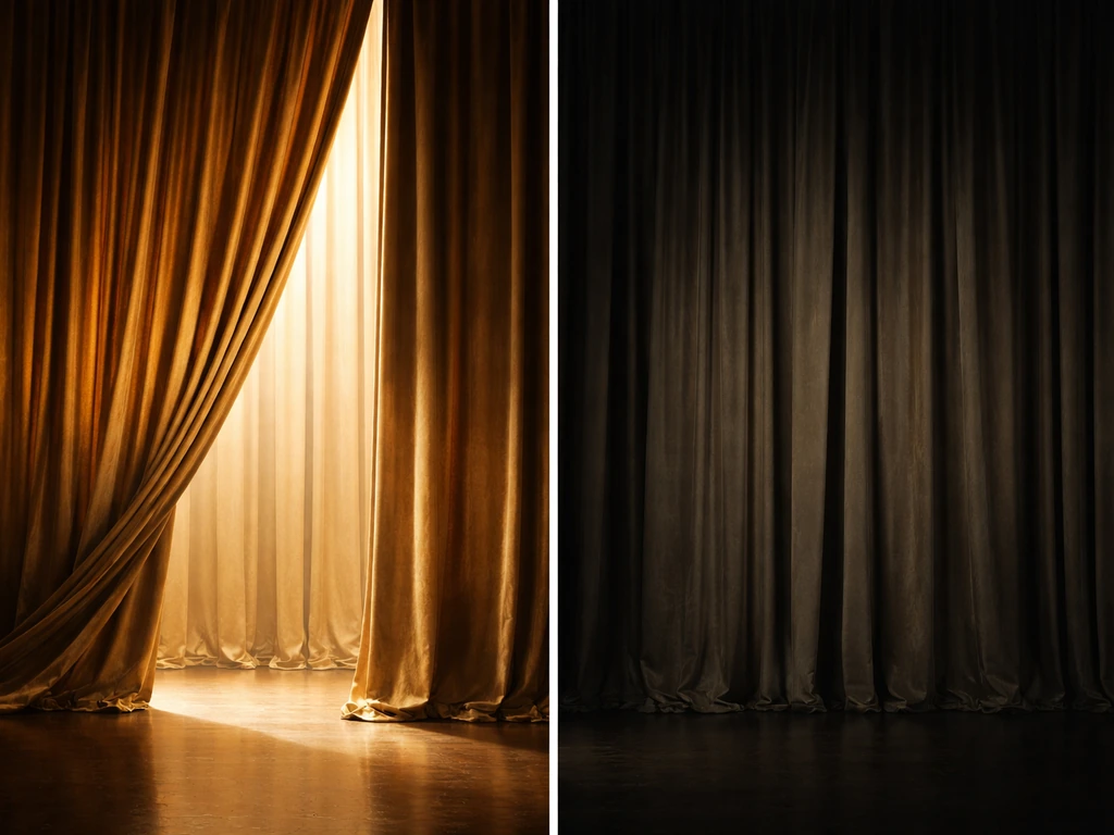 Minimal split scene showing warm peak luxury lighting fading into a cooler dim aftermath mood.