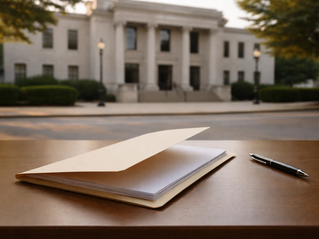 Courthouse exterior and a legal documents folder on a desk, suggesting ongoing legal costs.