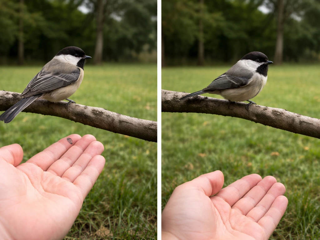 Two-panel comparison: stressed bird with retreat/threat posture and calm bird as a person increases distance and slows d