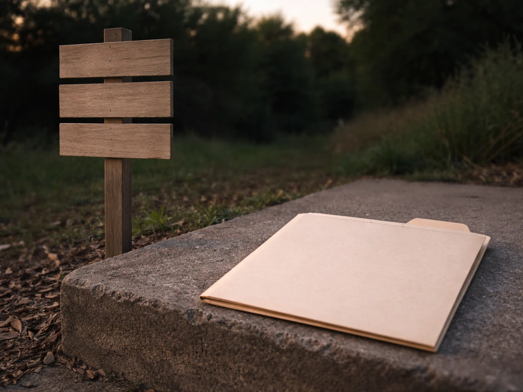 Close-up of a weathered wooden signpost and a folder labeled only by color, symbolizing bird protection laws.