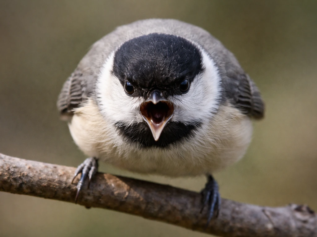 Close-up of an agitated bird showing slicked feathers and gaping mouth, warning/aggressive body language