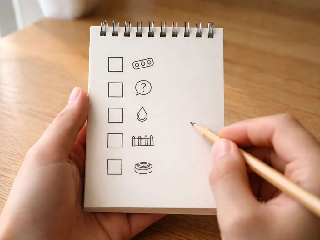 Hand holding a small notepad with a checklist about bites—fear, pain, hormones, territory, resources—no text.