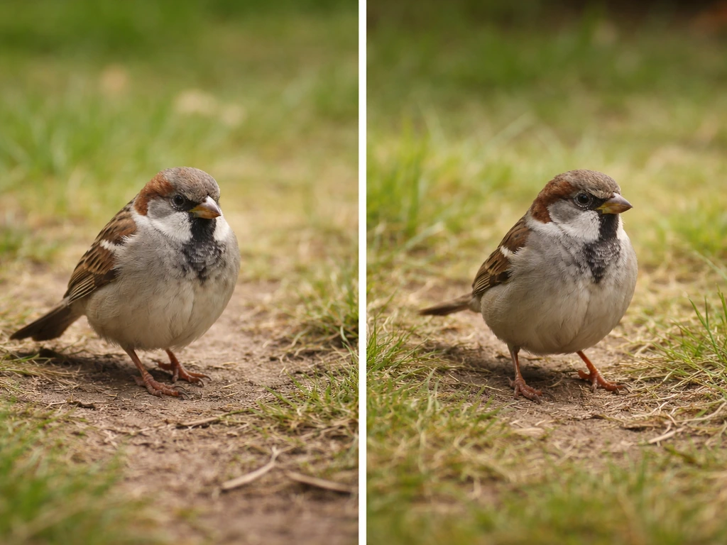 Two backyard birds showing different postures: one with a drooping wing and one leg lifted, the other balanced