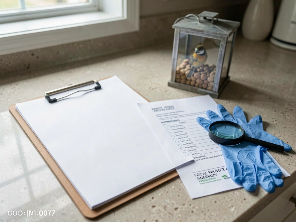 Clipboard and gear staged to confirm legality before trapping wild bulbuls