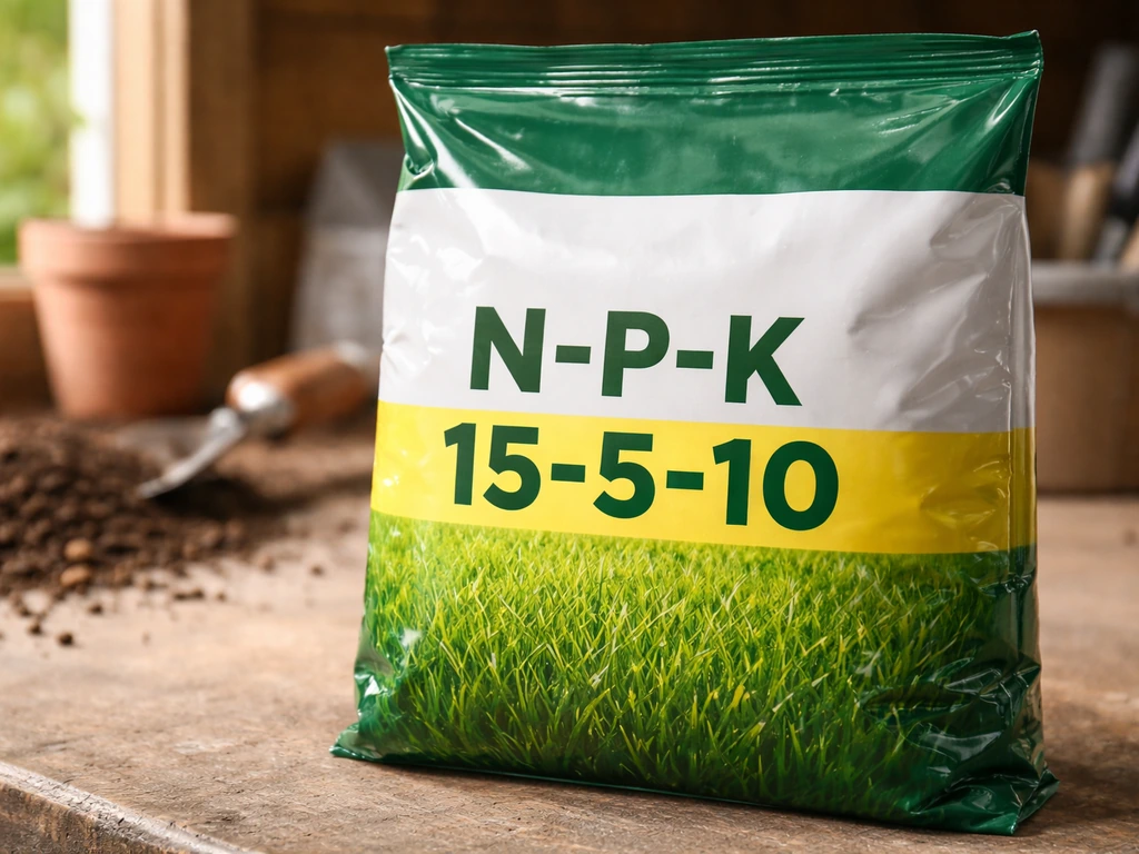 Close-up van de N-P-K aanduiding op een verpakking van gazonmeststof met koppeltekens.
