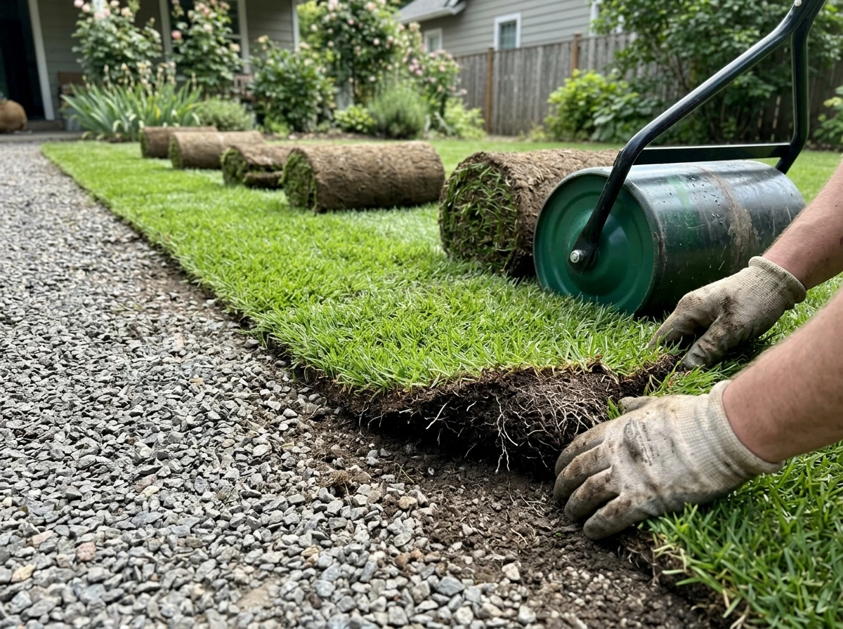 Installing zoysia sod laid along a straight edge