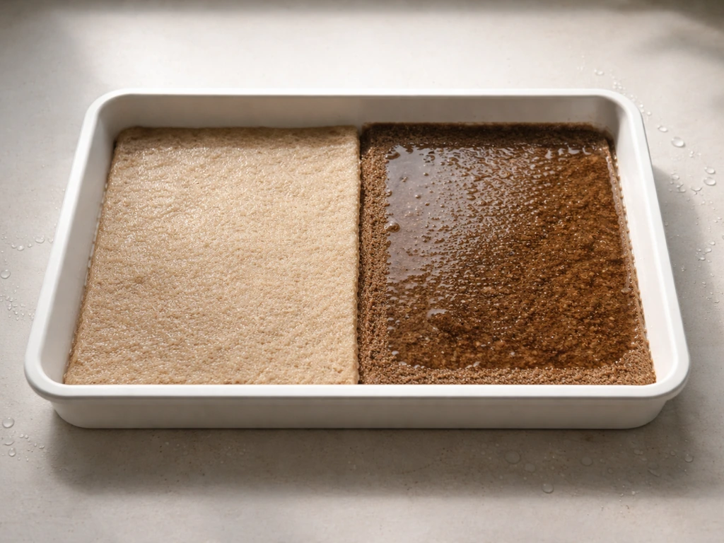 Top-down view of damp paper-towel/hemp-mat soil-free setup versus an overwatered soggy section.