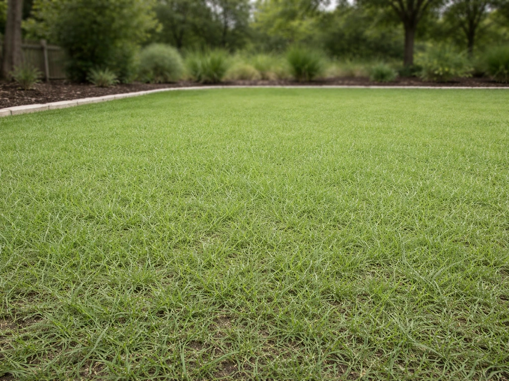 Dense, uniform buffalo grass lawn showing a freshly seeded, even turf surface.
