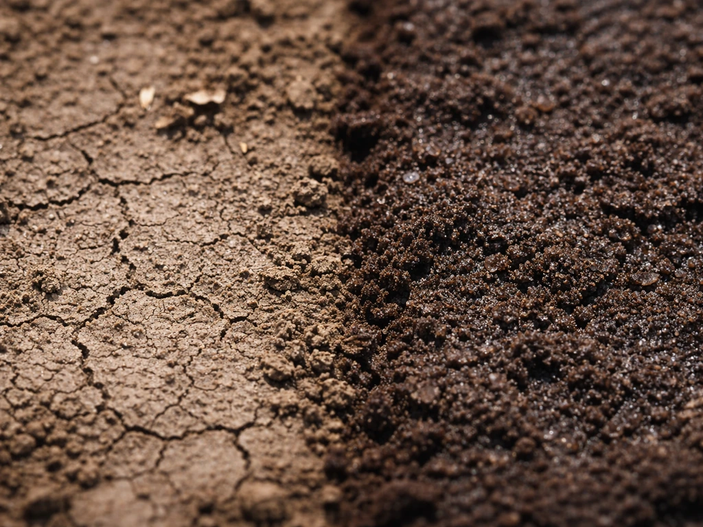 Closeup of a dry, crusted seedbed beside a gently misted, moist soil surface for germination