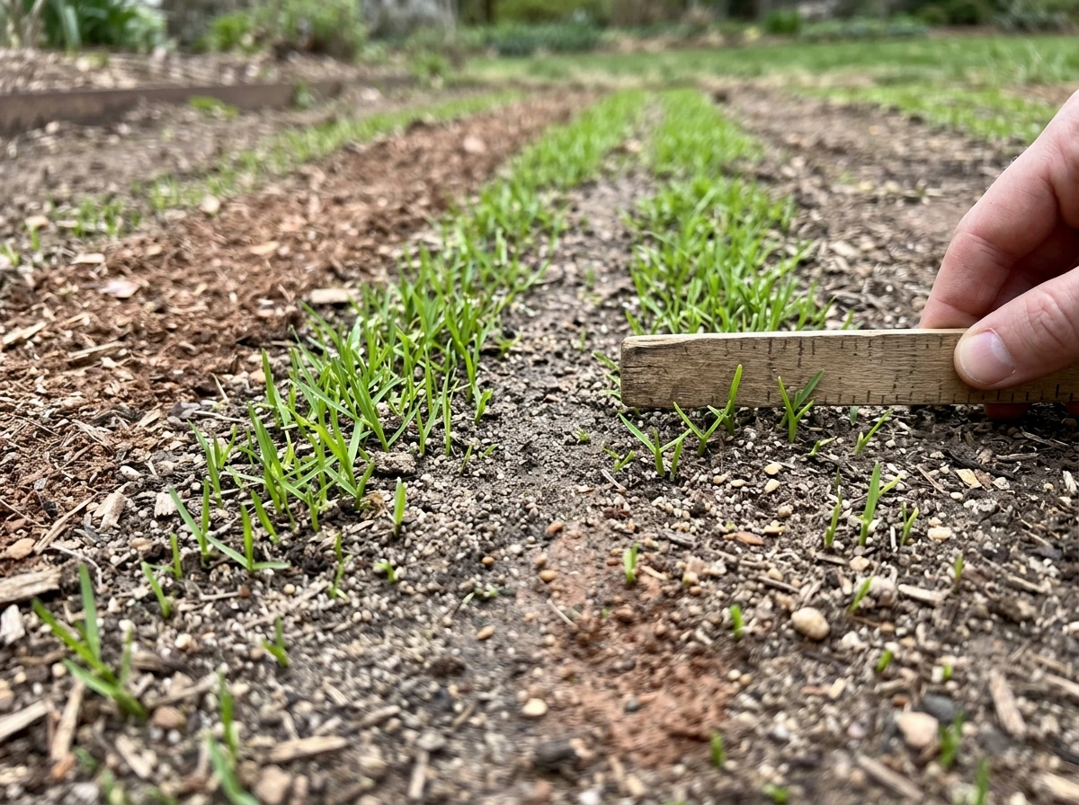 Seedlings after germination showing sparse green shoots