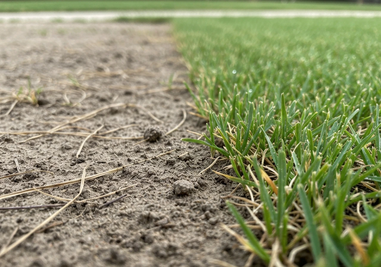 Close-up of bermuda grass in a Texas yard showing new green growth after warm-season spring temperatures.