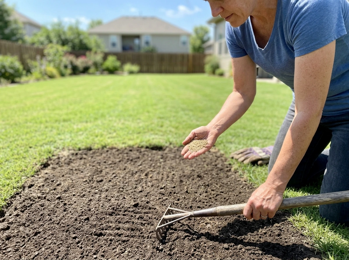 Warm-season grass seedbed in sunny yard preparation
