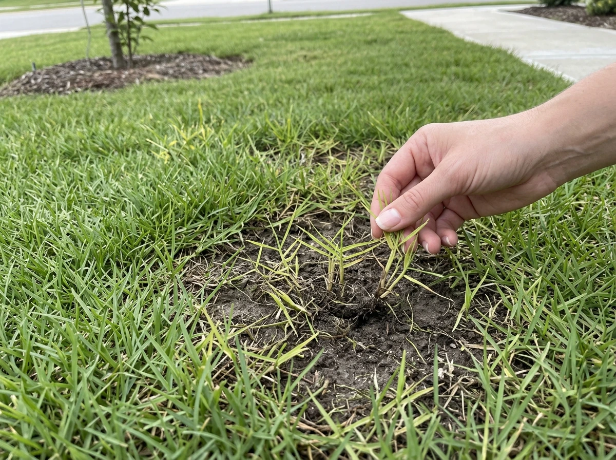 Bare patches and thin zoysia areas after planting, showing troubleshooting needs