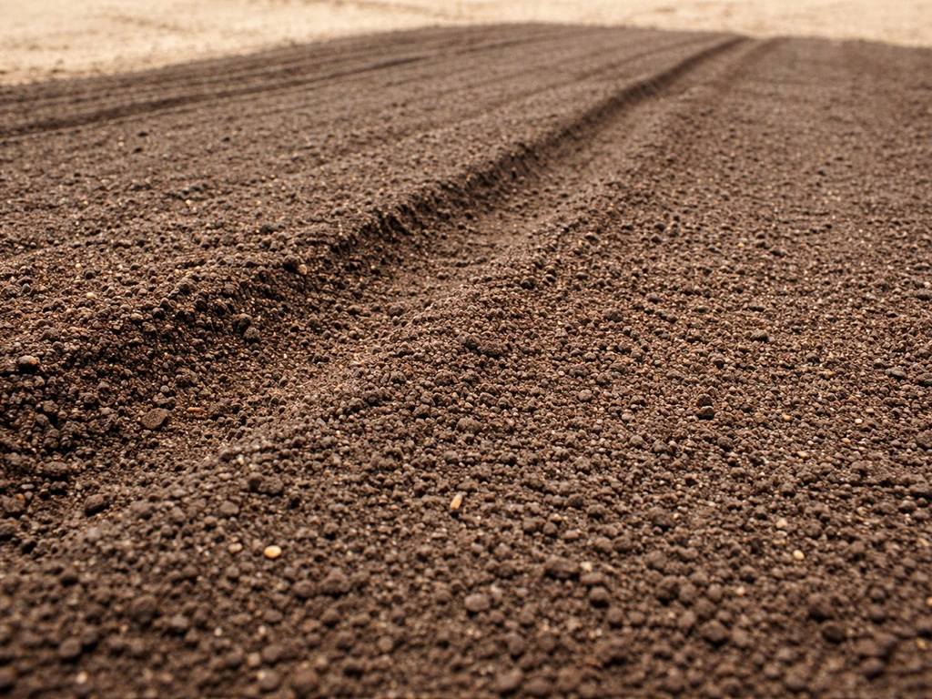 Close-up of a leveled desert seedbed with gentle slope toward drainage after compost amendment