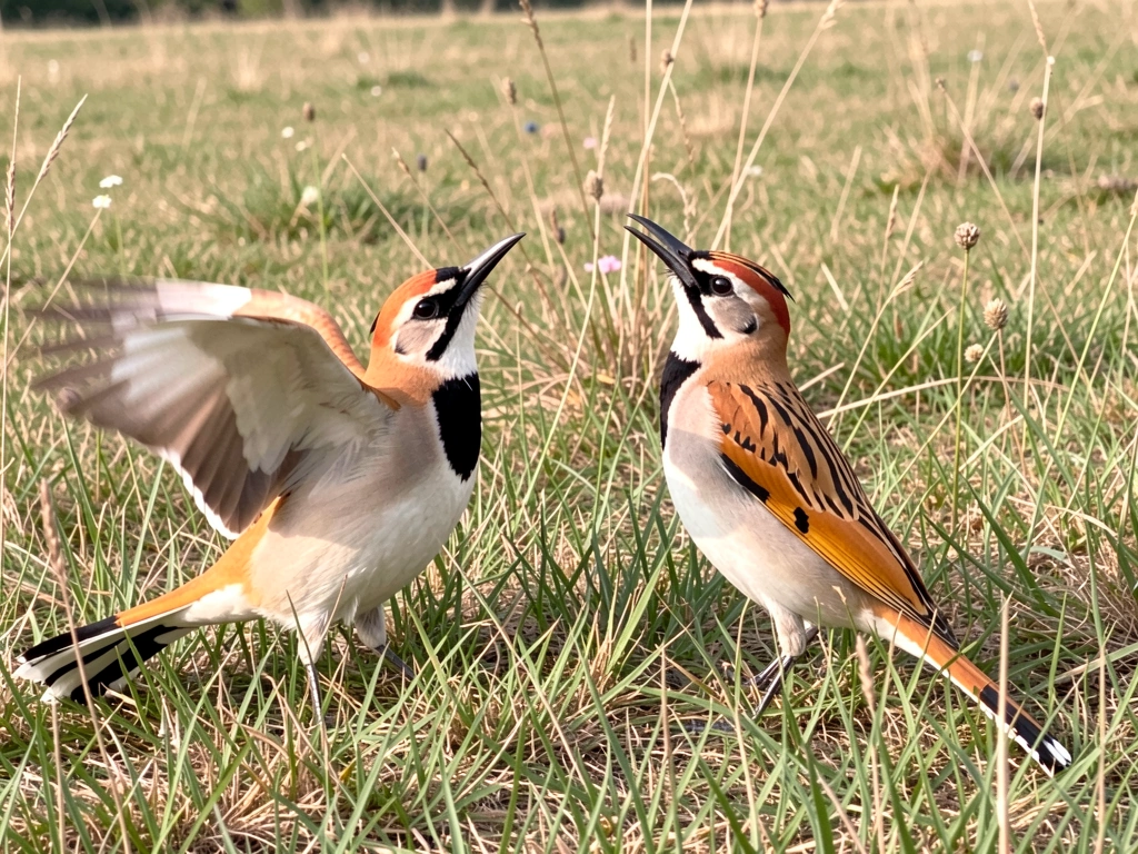 Male western meadowlark performing courtship display with bill raised