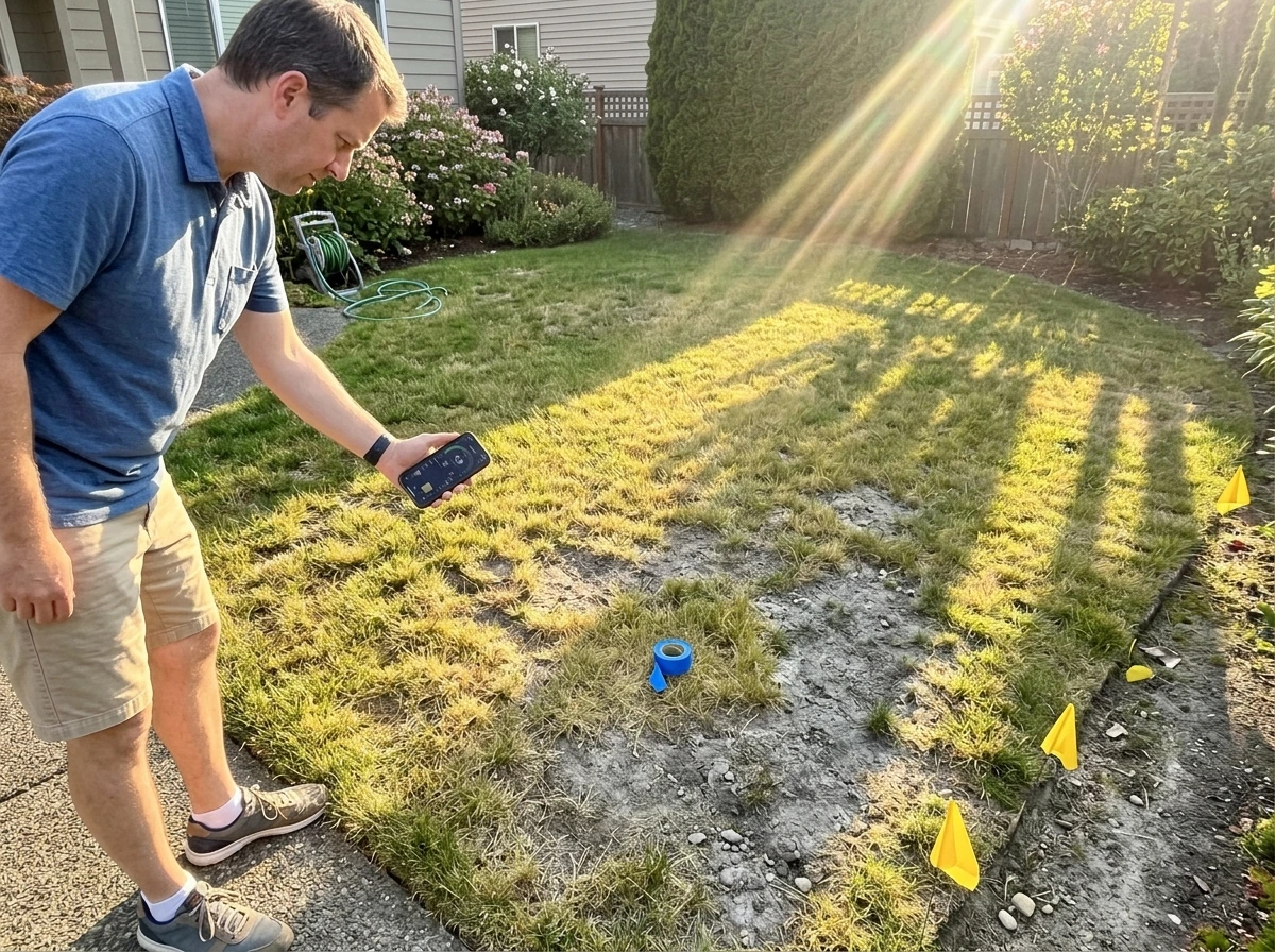Spot assessment with sun/shadow over an area where grass won’t grow.