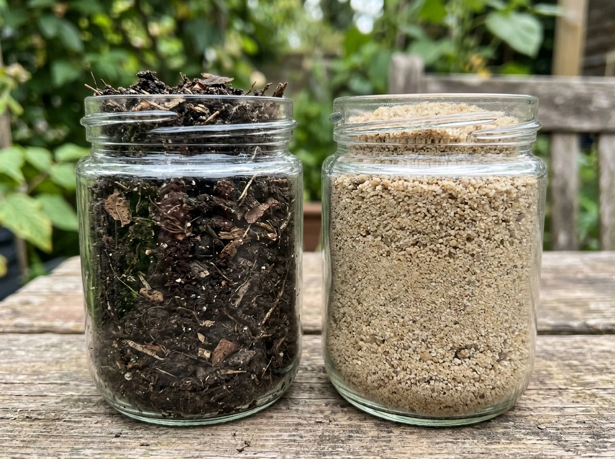 Soil biology in action: dark compost-rich soil versus pale sand mix