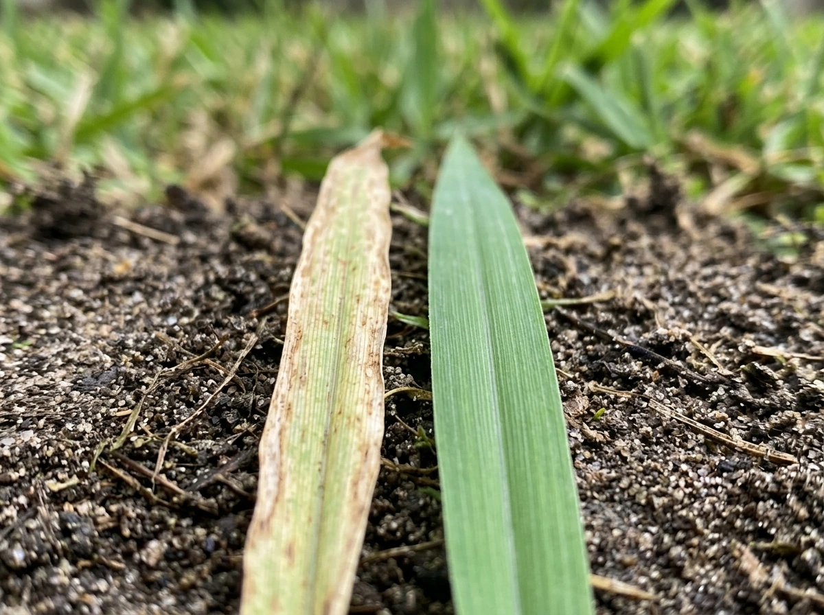 Side-by-side lawn leaves: older yellowing vs healthy green to illustrate when it helps