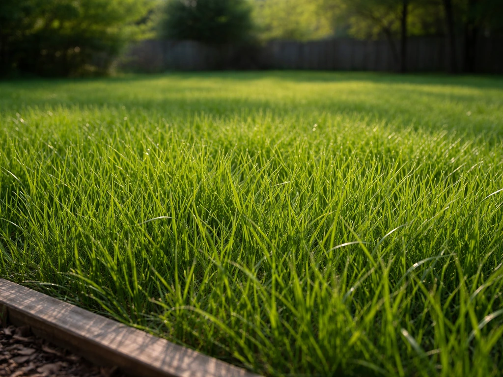 Lush green lawn showing medium-long grass height and healthy density in natural light