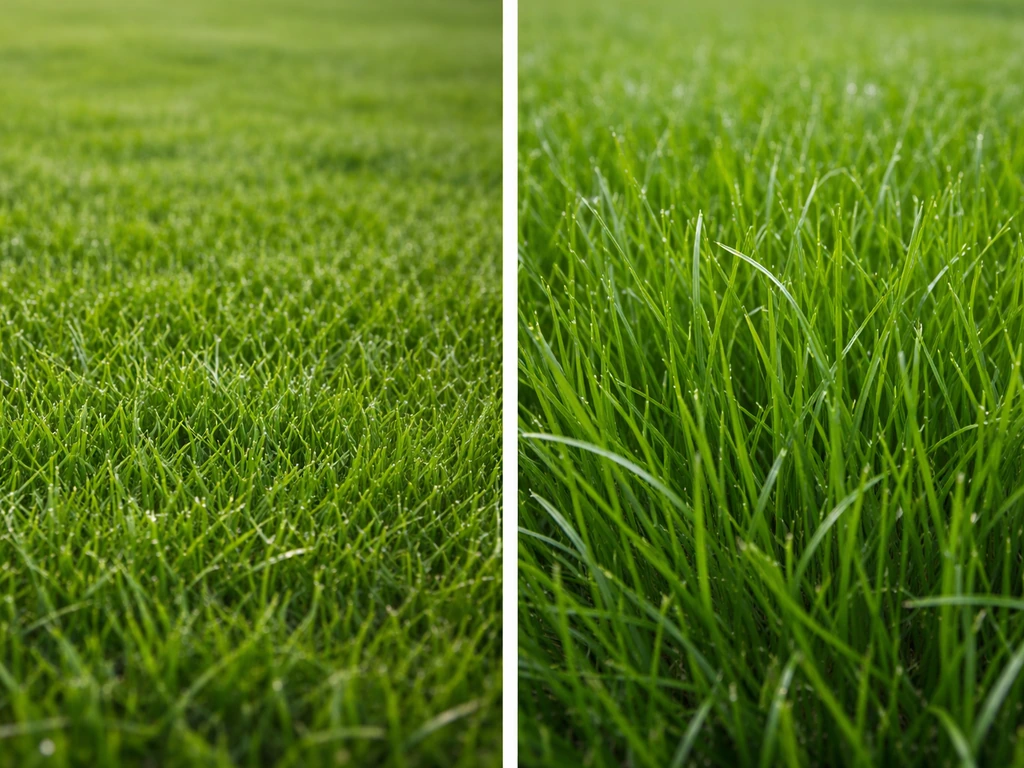 Close-up of short vs longer lawn grass showing fuller leaf canopy on the longer turf.