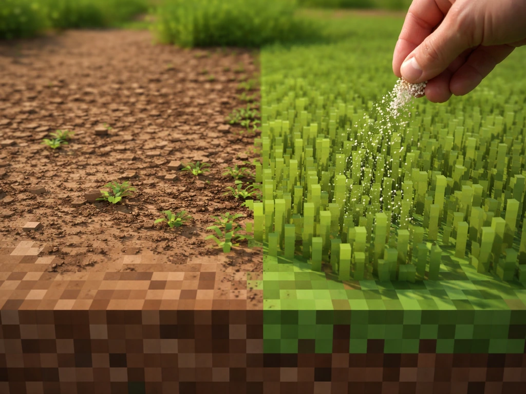 Closeup of bare soil where tall grass was removed, with bone meal sprinkled on grass to encourage regrowth.