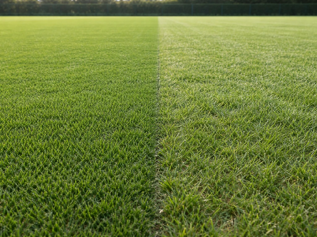 Comparaison de deux zones de pelouse dense et résistante au piétinement, ray-grass anglais et autre espèce.