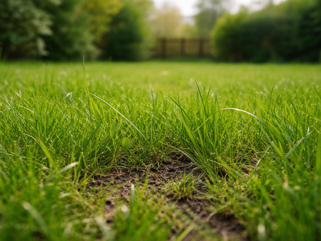 Gazon vert au printemps à Strasbourg, lumière naturelle, sol et brins d’herbe visibles