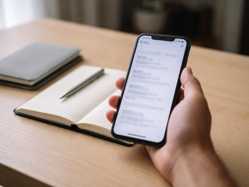Téléphone portable affichant une recherche, avec une note brouillon, illustrant des faux positifs d’identité