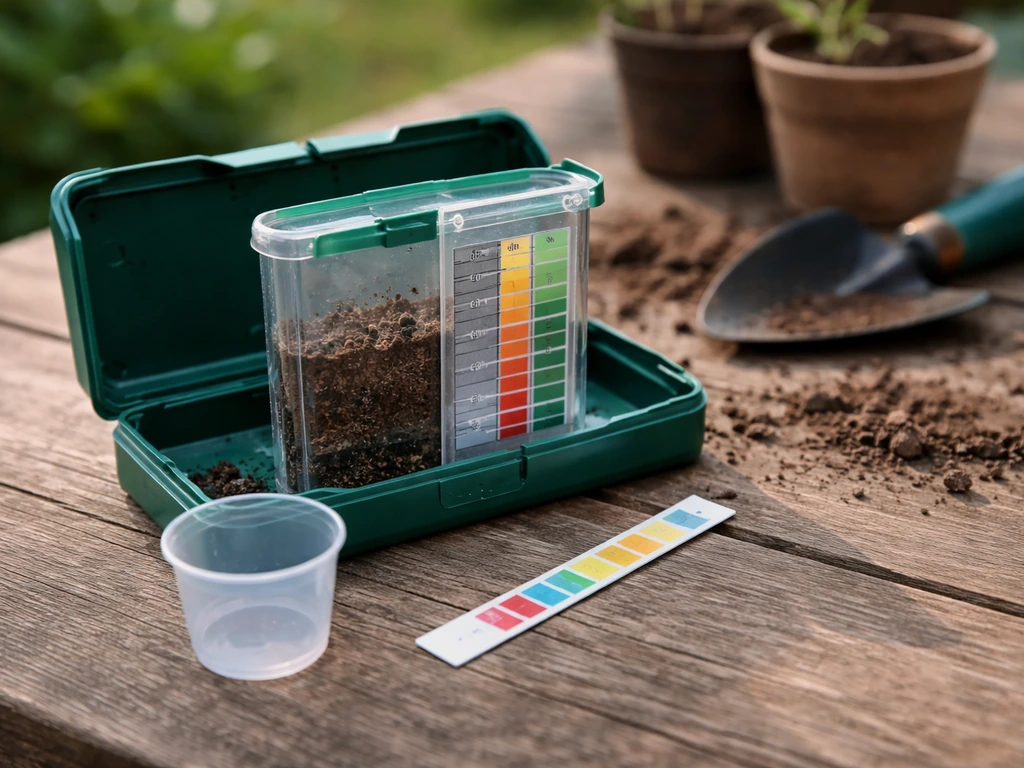 Kit de mesure du pH du sol : échantillon de terre et réactif colorimétrique, prêt à tester pour le gazon.