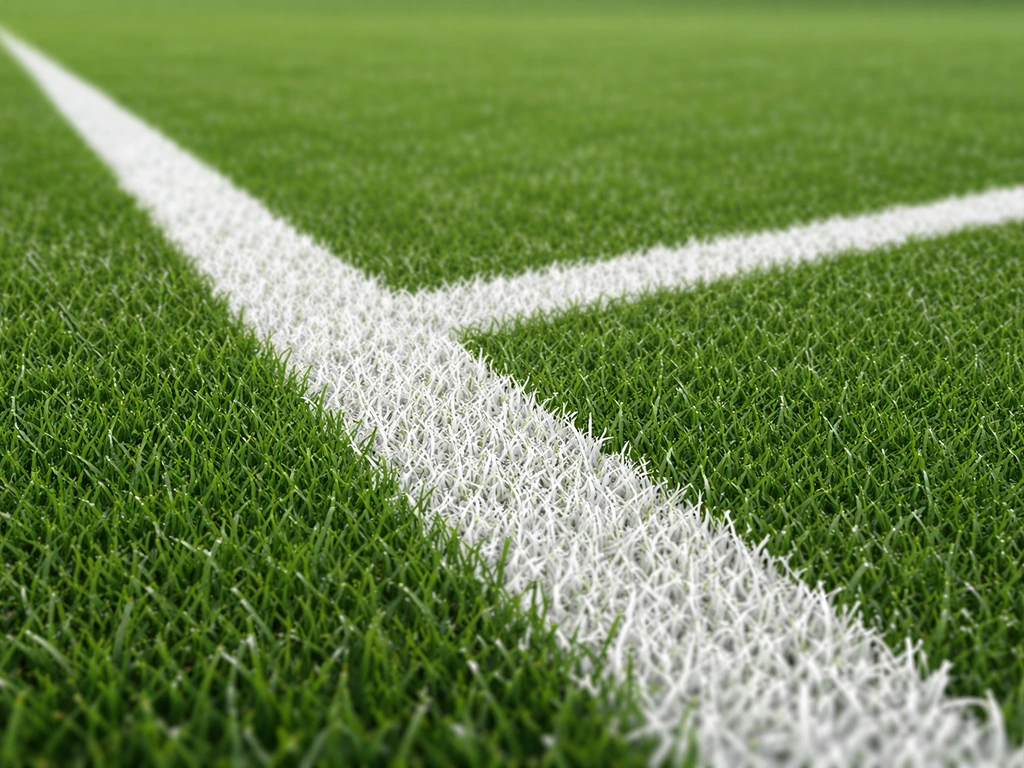 Gazon sportif dense et uniforme, texture d’herbe nette, marquage discret d’aire de jeu de type tennis