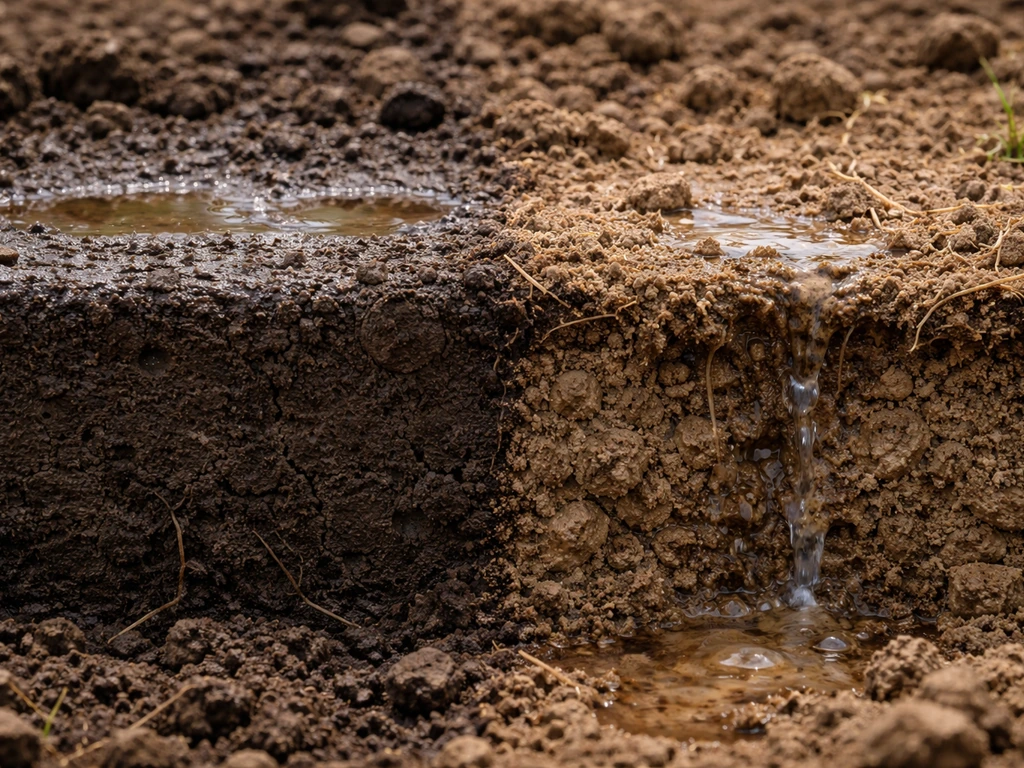 Coupe de sol comparant sol compacté où l’eau stagne en surface et sol aéré où l’eau s’infiltre.