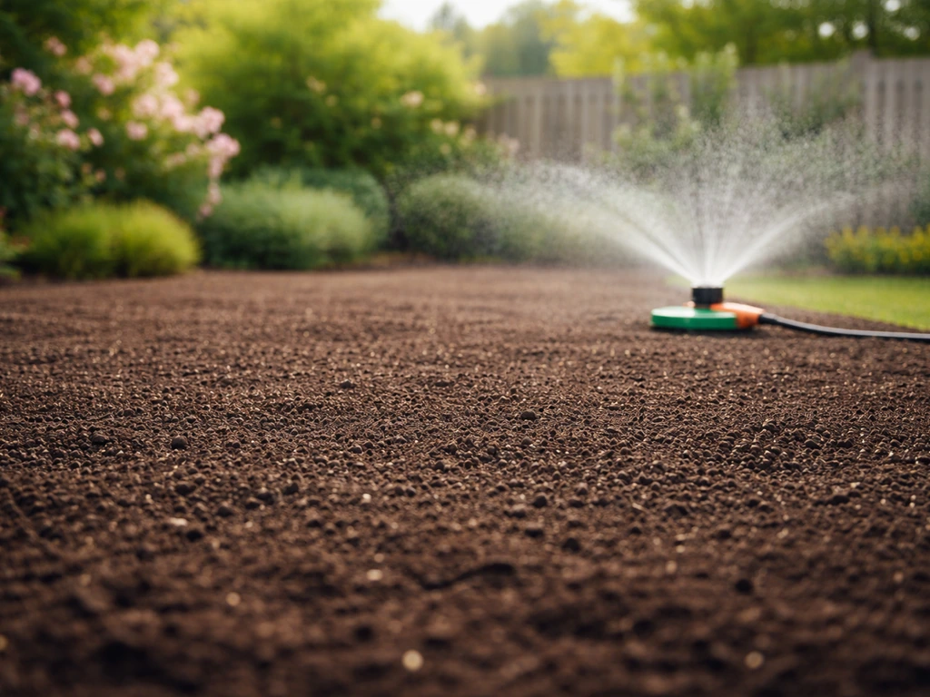 Jardin français avec sol nivelé et arrosage en place pour une plantation du gazon réussie.