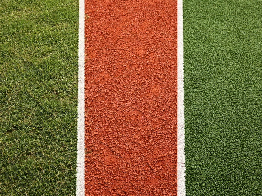 Trois terrains de tennis côte à côte montrant le gazon, la terre battue et la moquette synthétique.