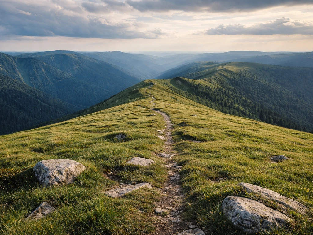 Panorama du Gazon du Faing sur la crête des Hautes Vosges, vaste pelouse subalpine et cols au loin.