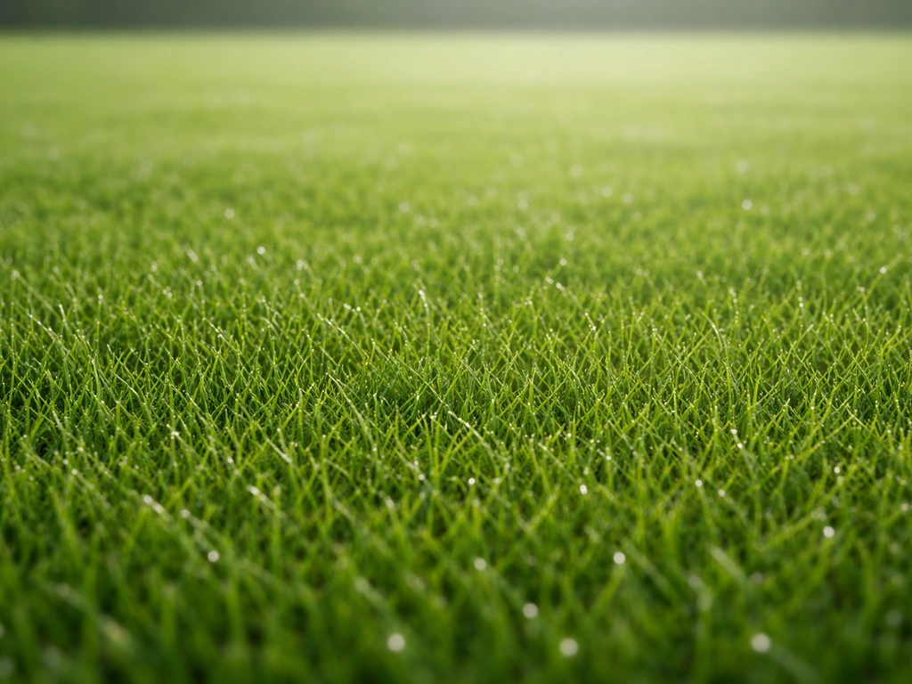 Gros plan sur une pelouse de ray-grass anglais dense pour court de tennis, texture du gazon au sol.