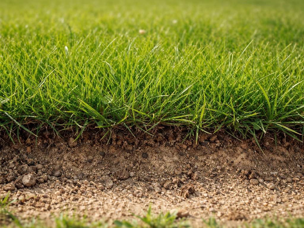 Close-up van verschillende grassoorten naast een zichtbaar bodemdetail met zand-klei textuur.