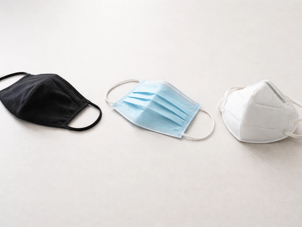 Side-by-side cloth mask, surgical mask, and respirator showing how only the respirator seals