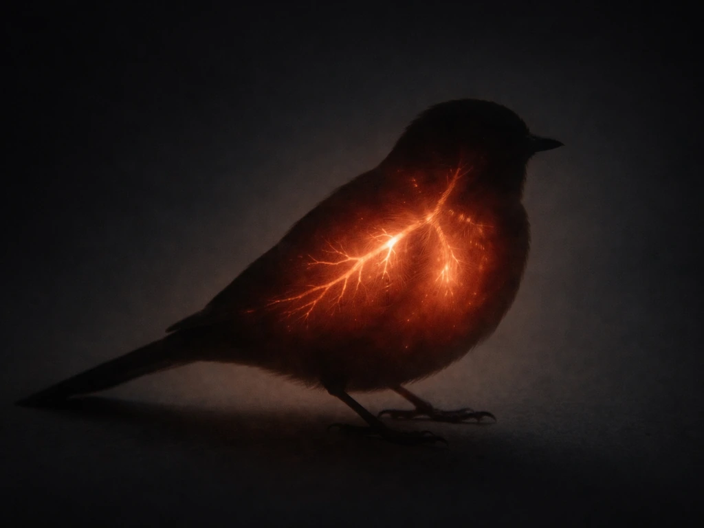 Close-up of a silhouette of a bird with subtle, non-gory internal red glow suggesting respiratory damage