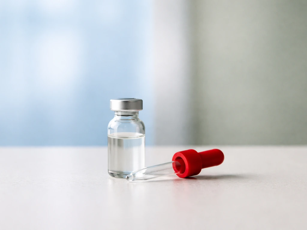 Red medical dropper and vial on a neutral surface with subtle color contrast for flu severity.