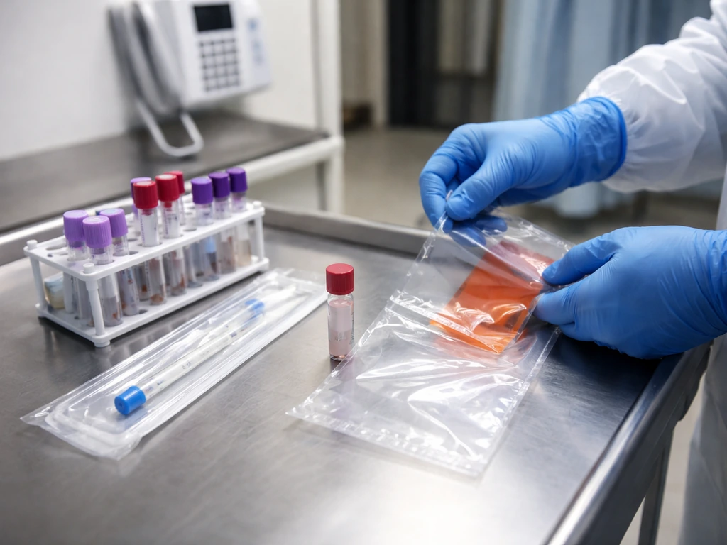 Clinician at a treatment desk preparing swab testing and lab tubes for suspected bird flu
