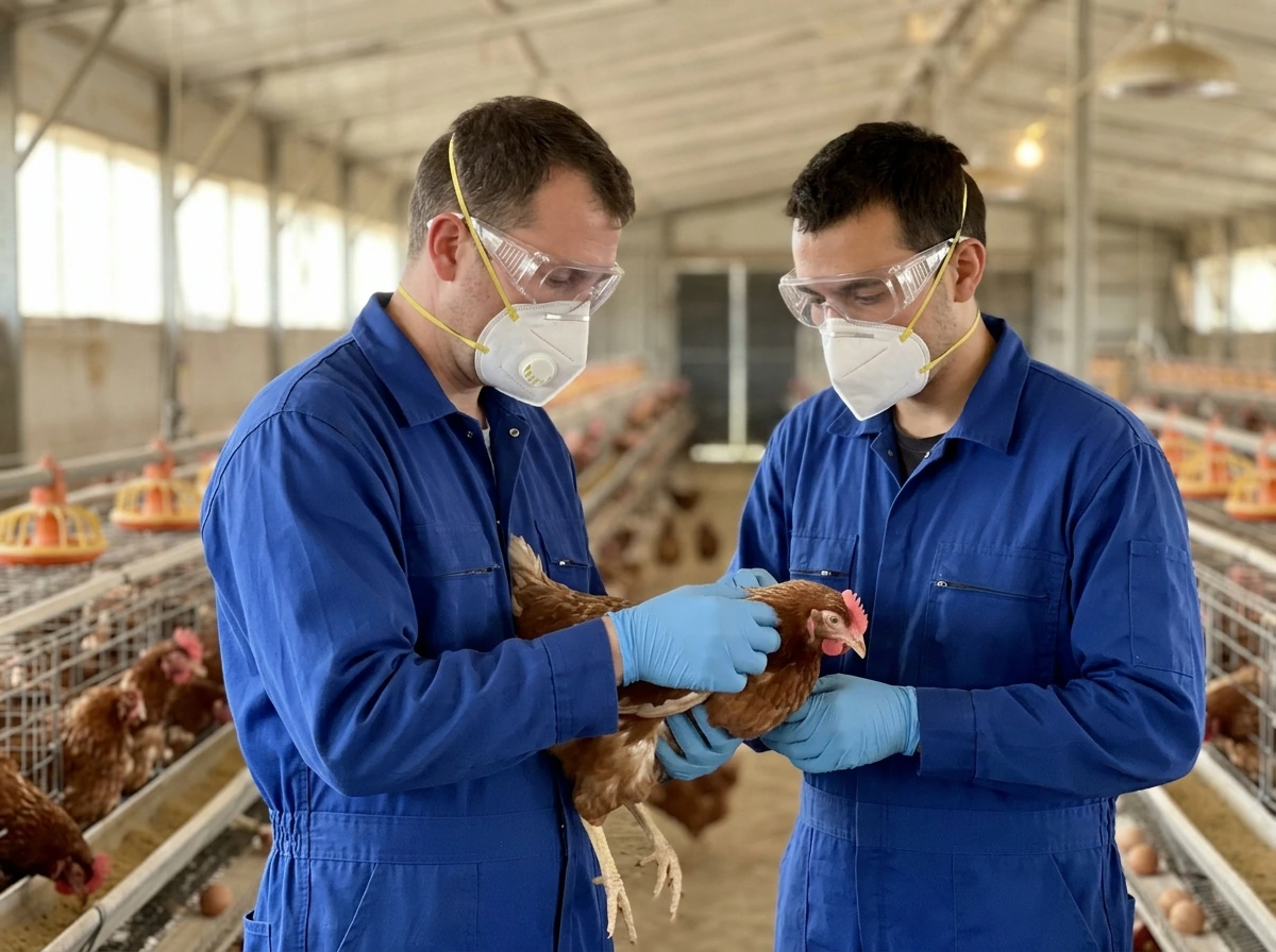 Worker using PPE while handling a poultry setup safely