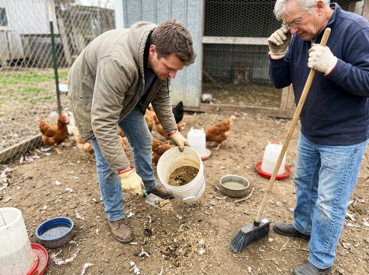 Gloved hand cleaning hands with soap and water after poultry contact