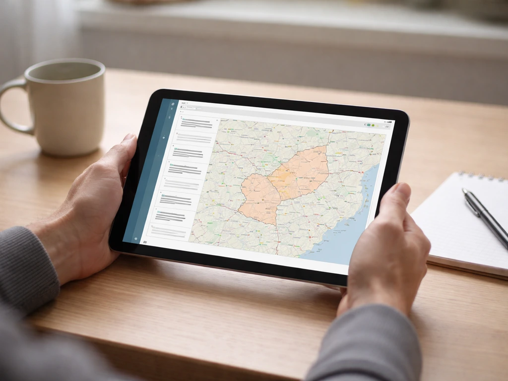 Person using a tablet showing an official-looking map interface for HPAI confirmed cases status