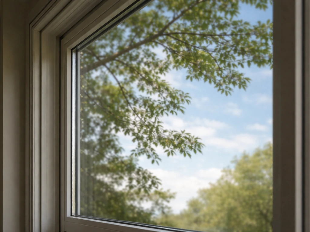 Close-up of a window with reflected tree and sky patterns aligned on the glass, showing how repeated strikes occur.