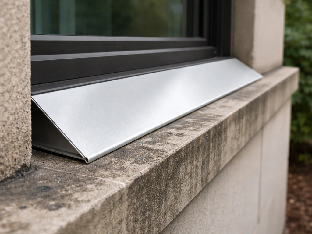 Close-up of an angled bird slope panel on a building ledge preventing birds from landing